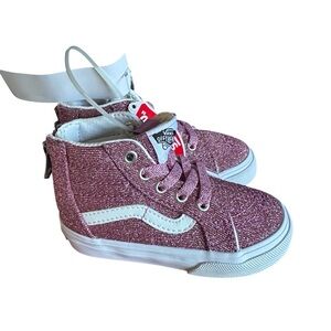 Vans Sk8 Hi Zip Sneakers Lurex Pink Glitter Toddler Size 5 NWT